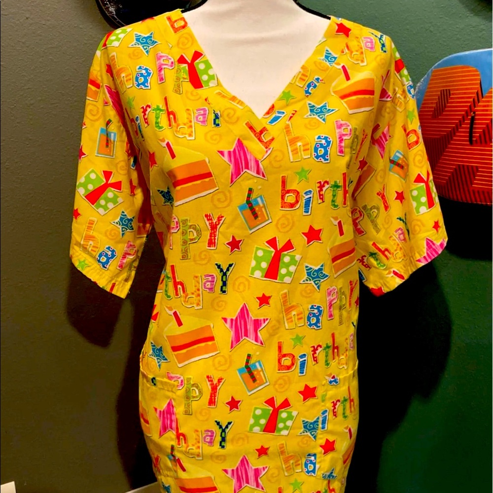 Happy Birthday Scrub Top UA Scrubs Size Large & Gently Used